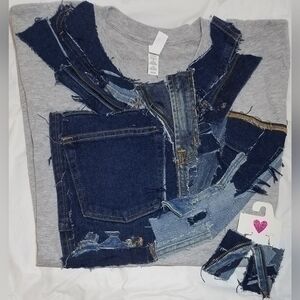 Tasty Raw Edge Denim "Zipped T-Shirt & Dangle Earrings